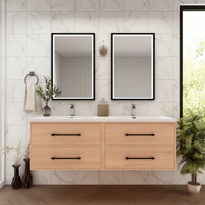 Arezzo 60" Solid Wood Double Sink Floating Bathroom Vanity (4 Drawers)