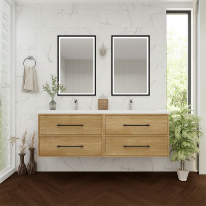 Arezzo 60" Solid Wood Double Sink Floating Bathroom Vanity (4 Drawers)