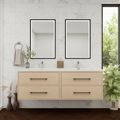 Arezzo 60" Solid Wood Double Sink Floating Bathroom Vanity (4 Drawers)