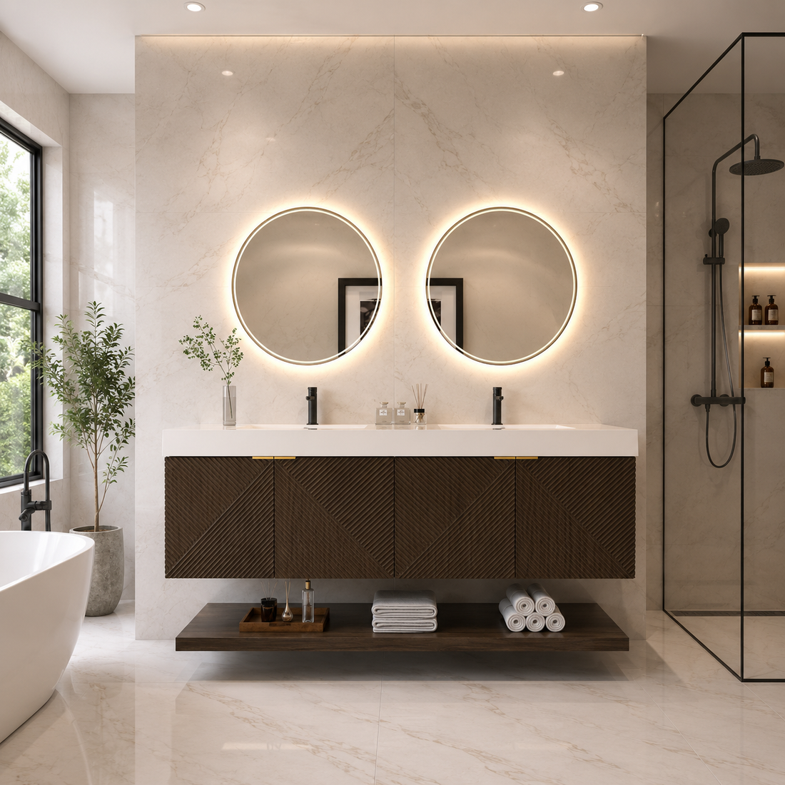 Karina 72" Fluted Double Sink Floating Bathroom Vanity with Integrated Sink