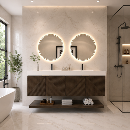 Karina 72" Fluted Double Sink Floating Bathroom Vanity with Integrated Sink
