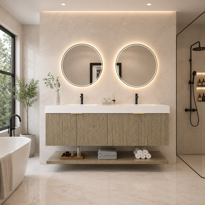Karina 72" Fluted Double Sink Floating Bathroom Vanity with Integrated Sink