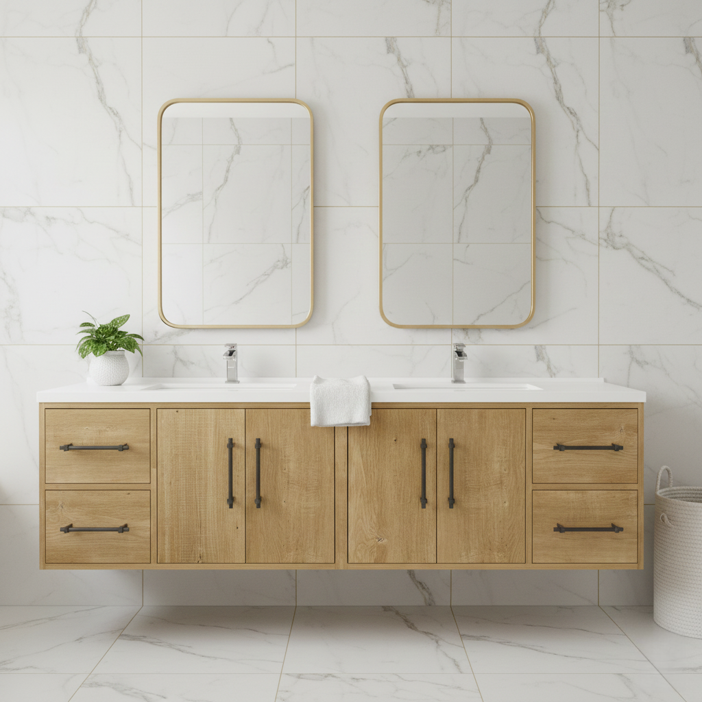 Arezzo 72" Solid Wood Double Sink Floating Bathroom Vanity