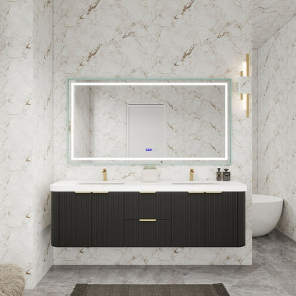 Haven Fluted 72" Double Sinks Floating Vanity | Modern Curved Wall-Hung Cabinet
