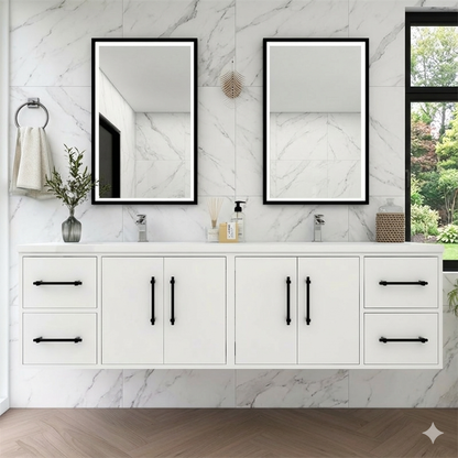 Arezzo 72" Solid Wood Double Sink Floating Bathroom Vanity