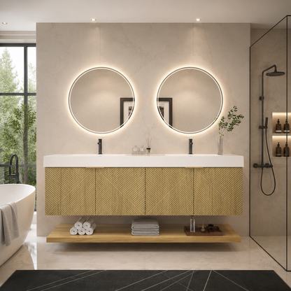 Karina 72" Fluted Double Sink Floating Bathroom Vanity with Integrated Sink