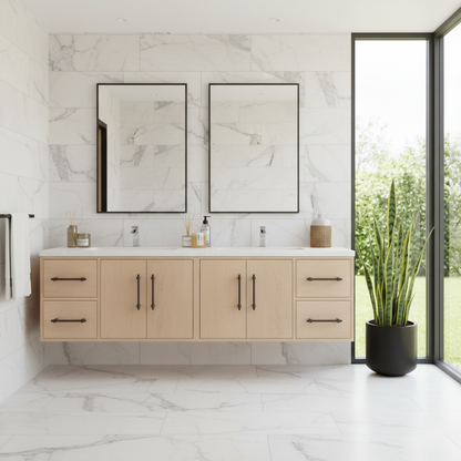 Arezzo 72" Solid Wood Double Sink Floating Bathroom Vanity