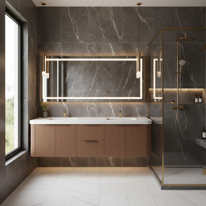 Haven Fluted 72" Double Sinks Floating Vanity | Modern Curved Wall-Hung Cabinet