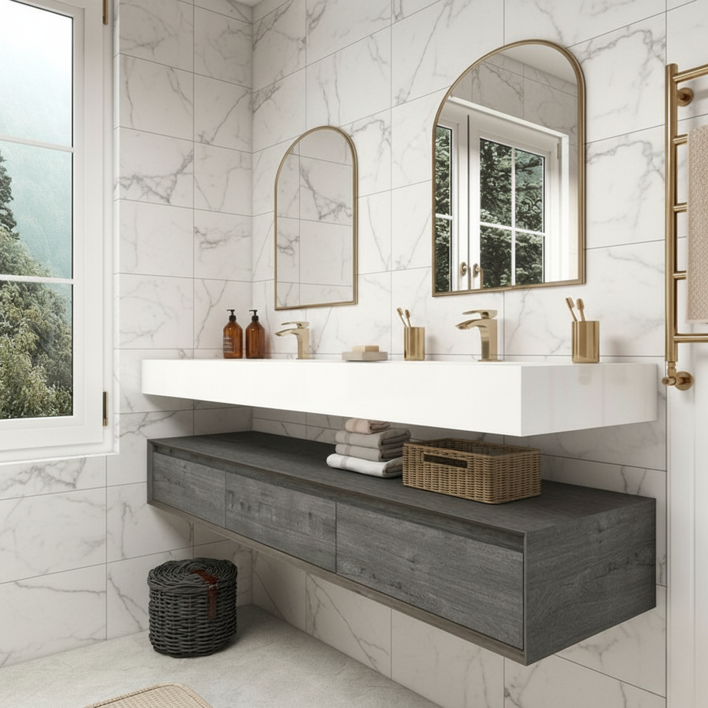 Madeno 72" Double Faucets Modern Floating Bathroom Vanity