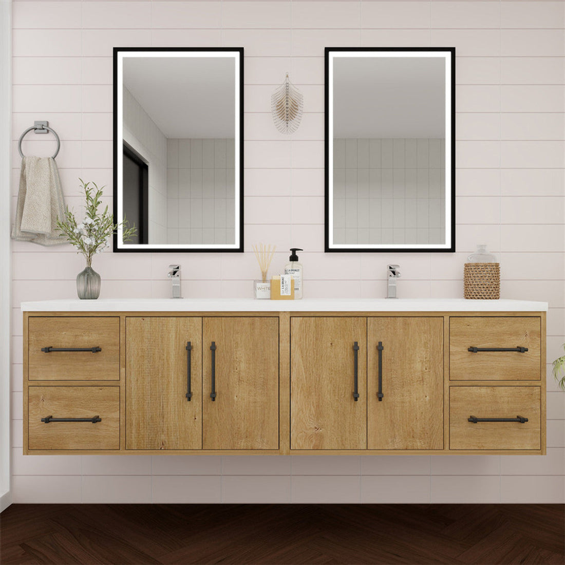 Arezzo 72" Solid Wood Double Sink Floating Bathroom Vanity