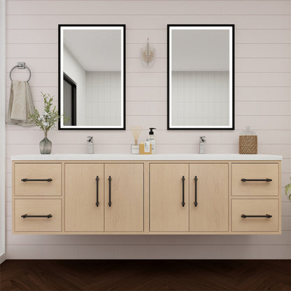 Arezzo 84" Solid Wood Double Sink Floating Bathroom Vanity
