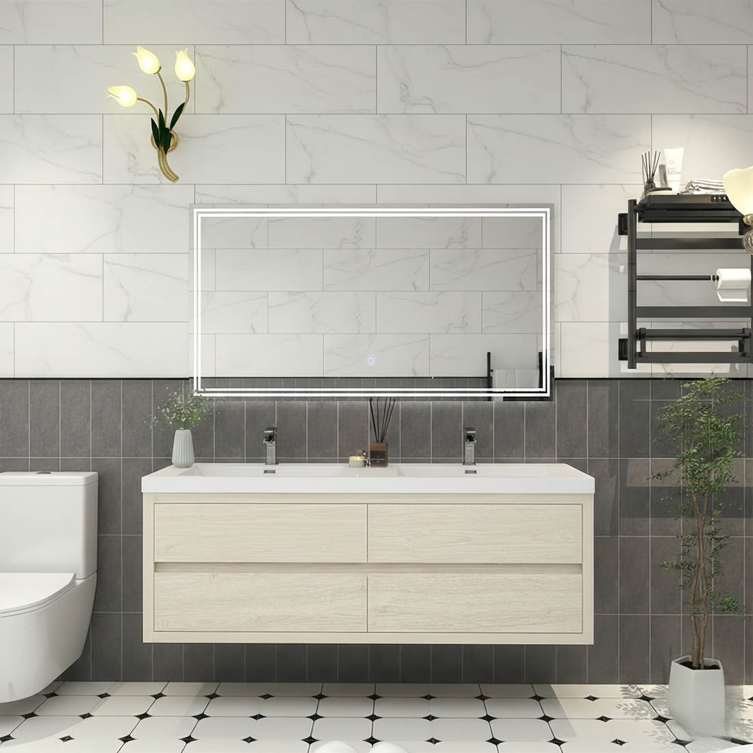 Elysia 60" Double Sink Floating Bathroom Vanity