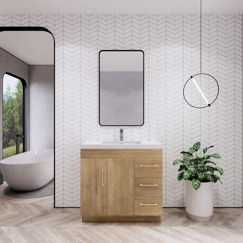 Aqua 36” Single Sink Freestanding Bathroom Vanity (Right Side Drawers)