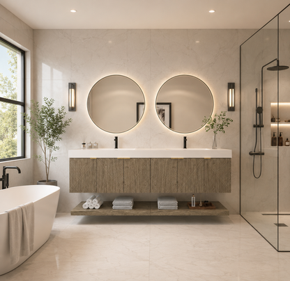 Karina 84" Fluted Double Sink Floating Bathroom Vanity with Integrated Sink