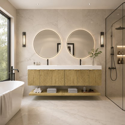 Karina 84" Fluted Double Sink Floating Bathroom Vanity with Integrated Sink