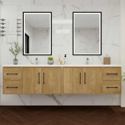 Arezzo 84" Solid Wood Double Sink Floating Bathroom Vanity