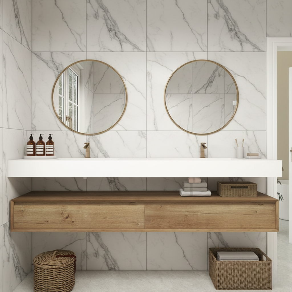 Madeno 84" Double Faucets Modern Floating Bathroom Vanity