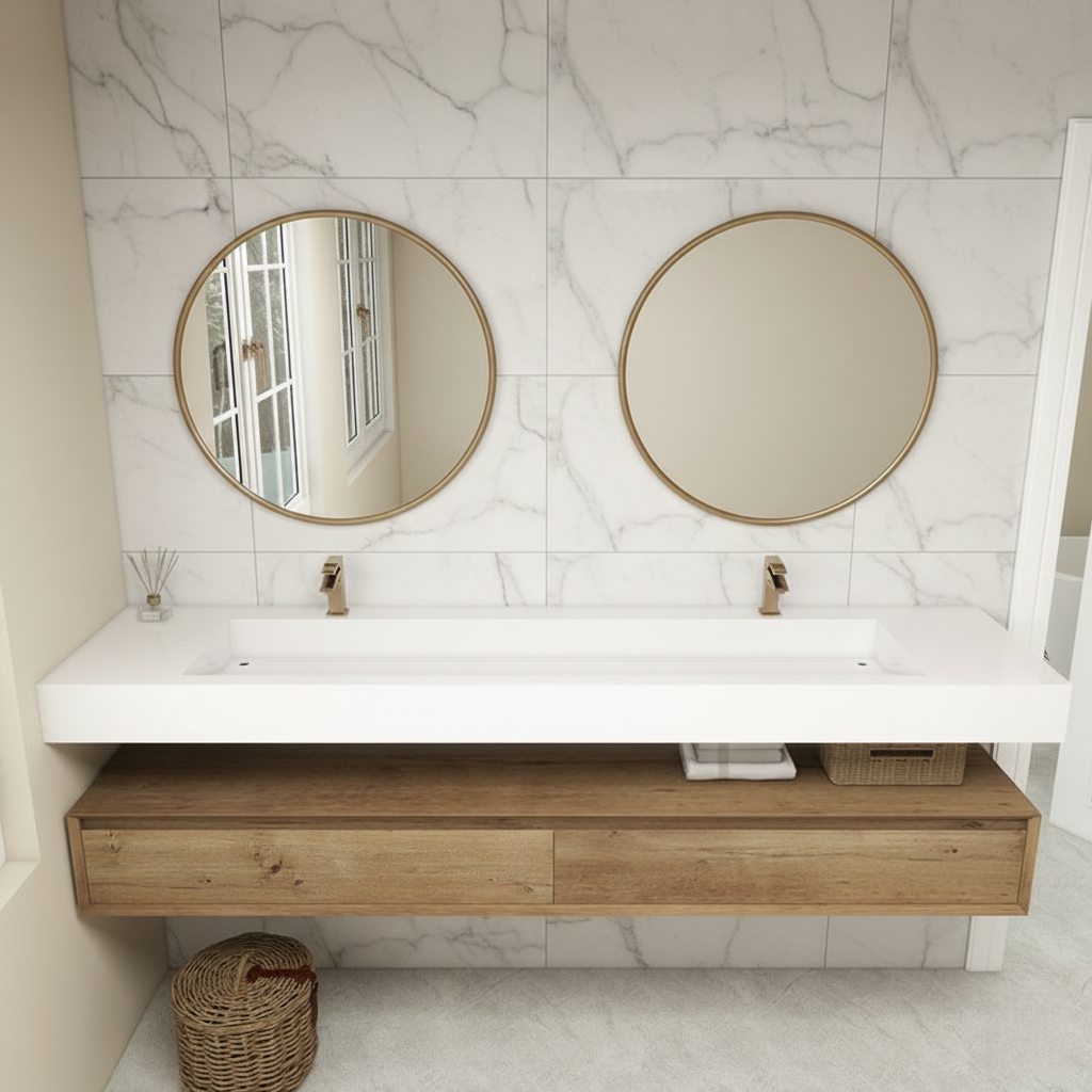 Madeno 84" Double Faucets Modern Floating Bathroom Vanity