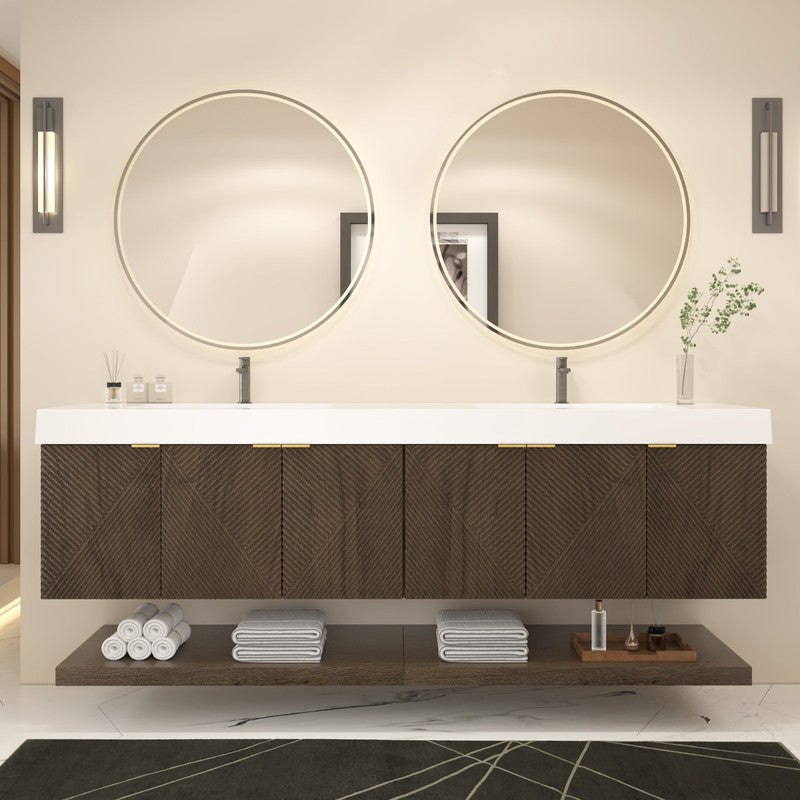 Karina 84" Fluted Double Sink Floating Bathroom Vanity with Integrated Sink