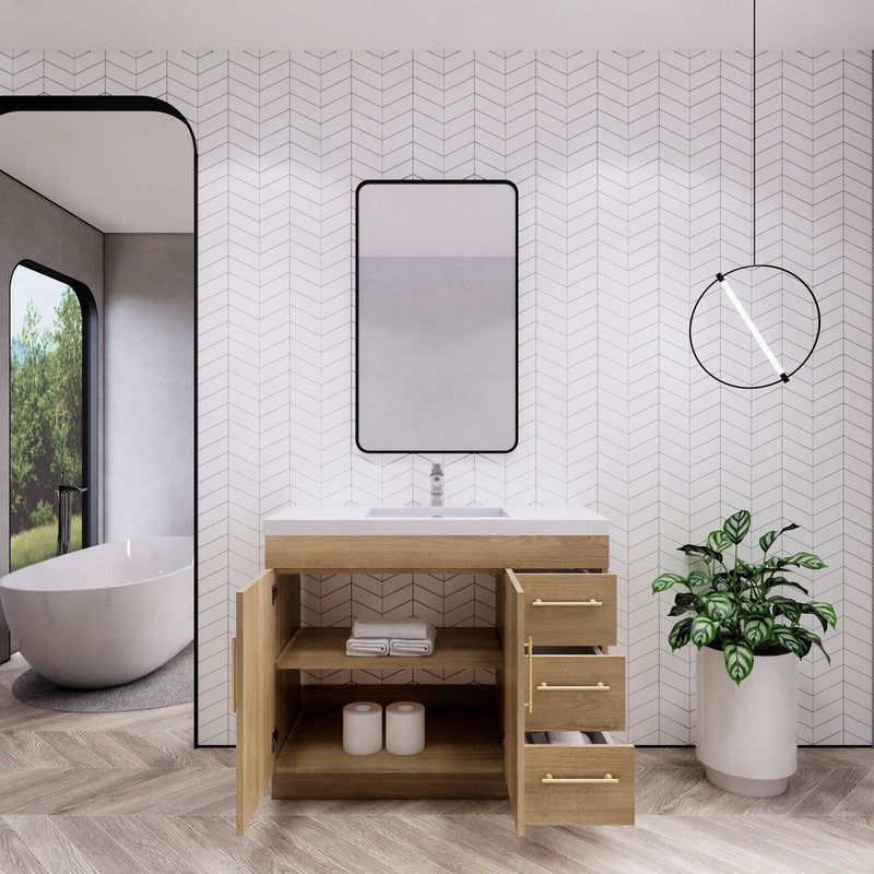 Aqua 42” Single Sink Freestanding Bathroom Vanity (Right Side Drawers)