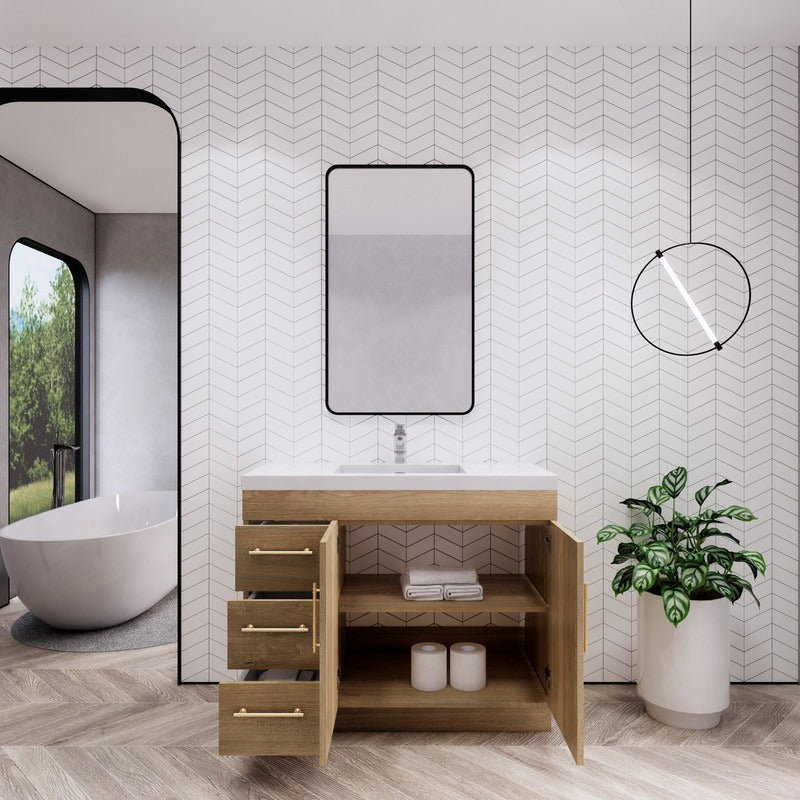 Aqua 42” Single Sink Freestanding Bathroom Vanity (Left Side Drawers)