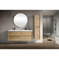 Wall-mounted Fiora double sink bathroom vanity with a mirrored wall above it, in a modern bathroom setting.