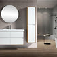 A modern wall-mounted Fiora bathroom vanity with a single sink, featuring a white countertop and drawers in a bathroom setting.
