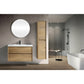 Wall-mounted bathroom vanity with a mirrored surface and a wood veneer finish, featuring a rectangular sink and two drawers, set against a modern bathroom backdrop.