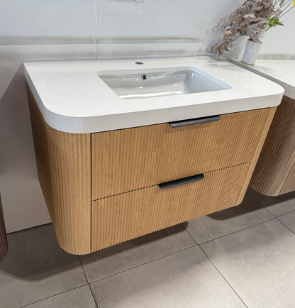 Haven Fluted 42" Floating Vanity | Modern Curved Wall-Hung Cabinet